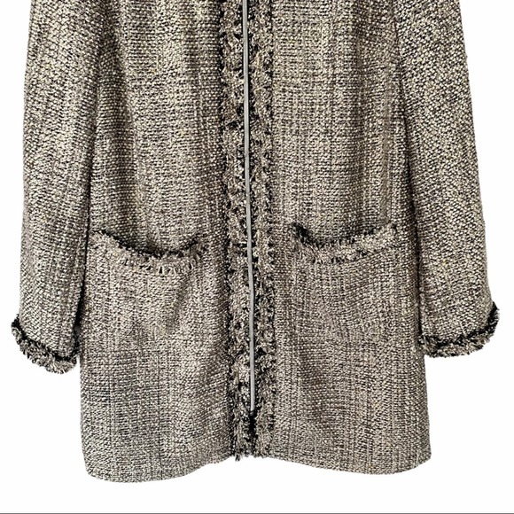 Nulu Fringe Trim Long Tweed Blazer in Gray Size Medium - Picture 3 of 9